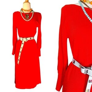 Vintage 60s 70s Long Sleeve Sweater Midi Dress Womens Medium Hippie Disco Mod